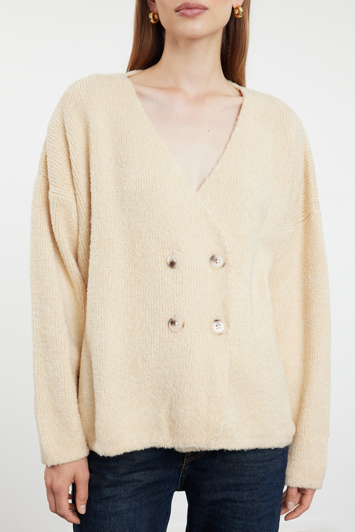 Trendyolmilla  Taş Yumuşak Dokulu Kruvaze Triko Hırka TWOAW25HI00163 - Görsel 3