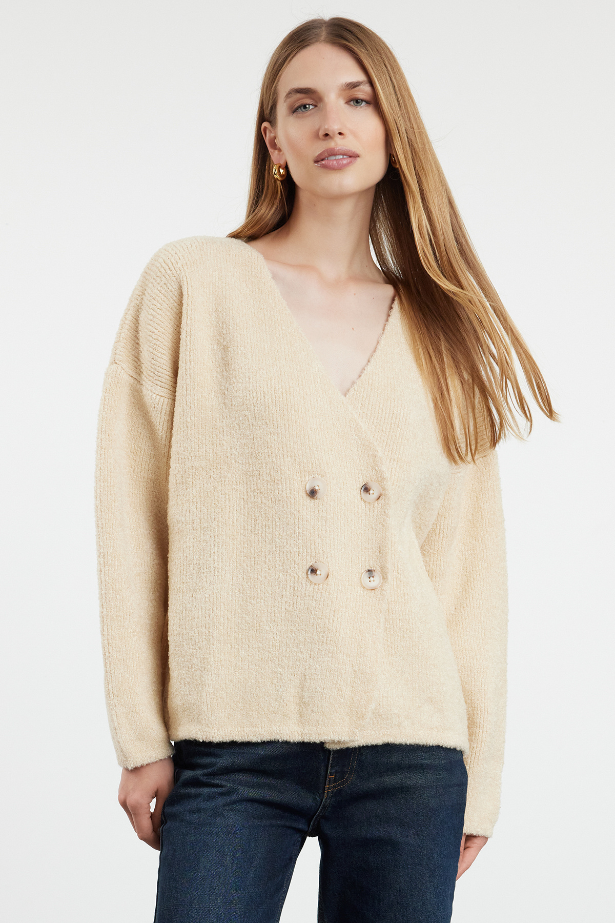 Trendyolmilla  Taş Yumuşak Dokulu Kruvaze Triko Hırka TWOAW25HI00163 - Görsel 2