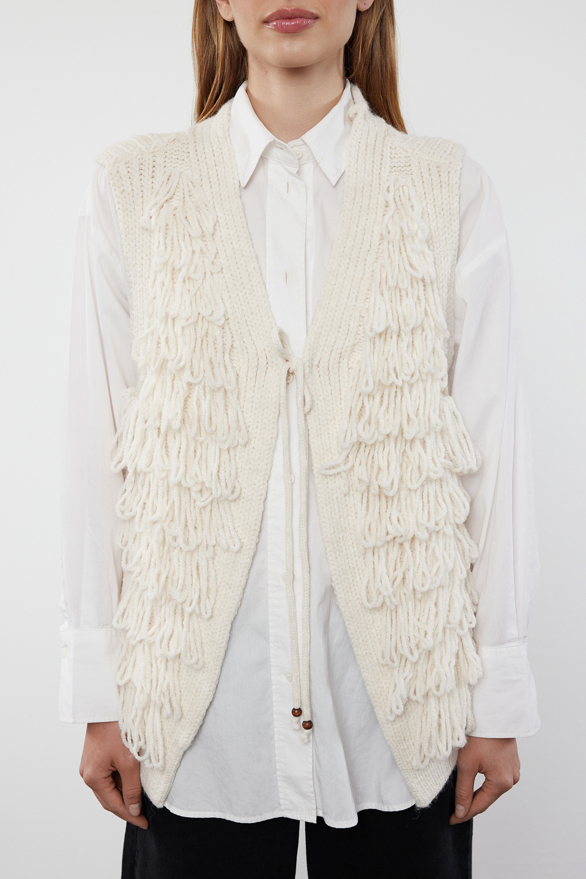 Trendyol Collection-Ecru Tassel Detailed Regular Vest - TWOAW25YE00009 3
