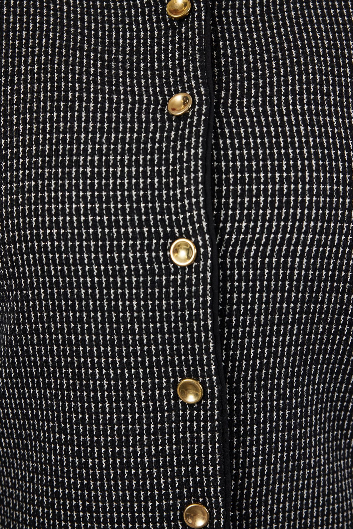 Trendyol Curve-Tweed Buttoned Jacket - Black-White Plaid, Lined TBBAW25AG00000 4