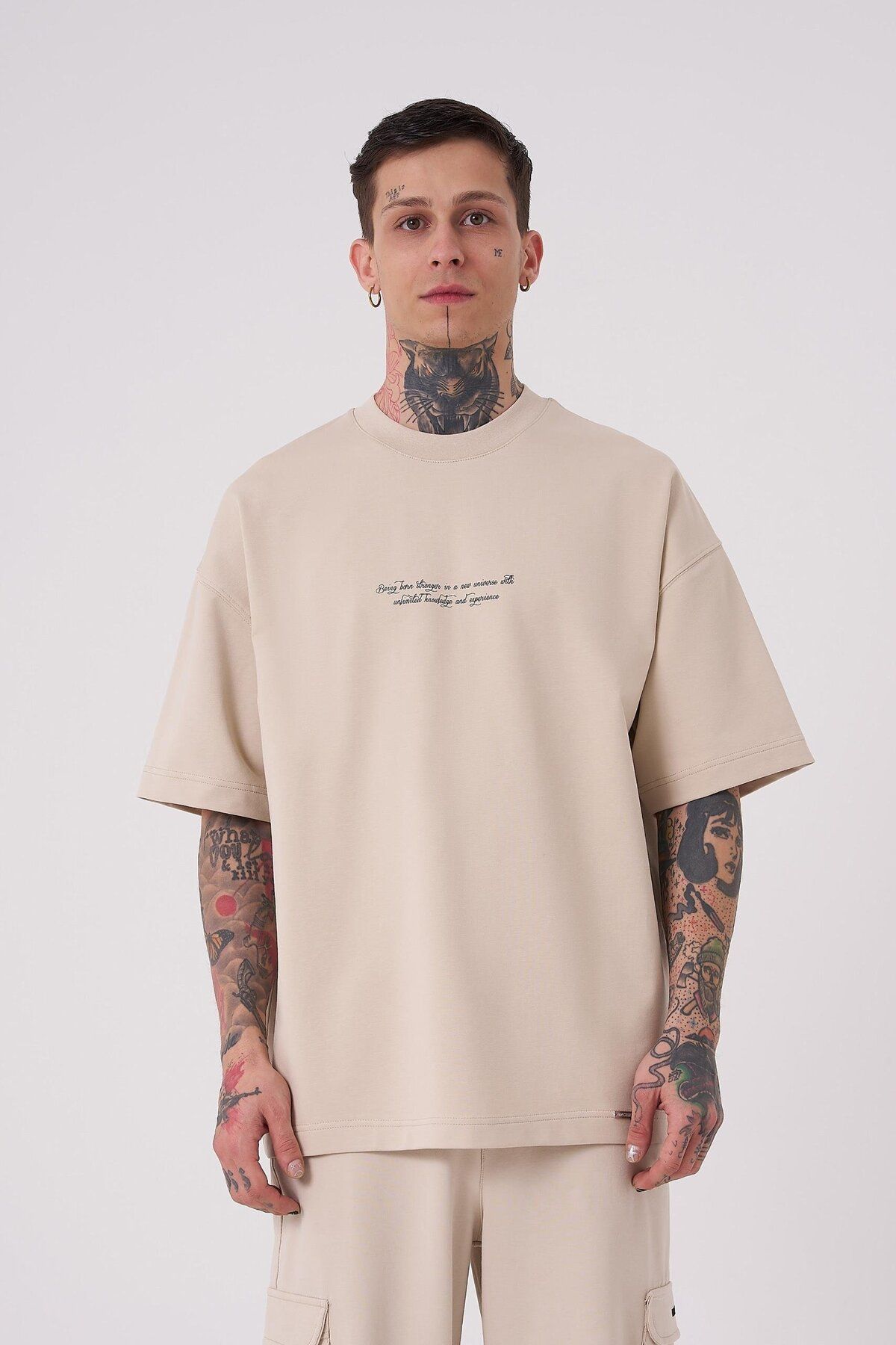 Machinist-Tricou pentru bărbați, cu aplicații de șarpe, imprimat supradimensionat, bej deschis 2