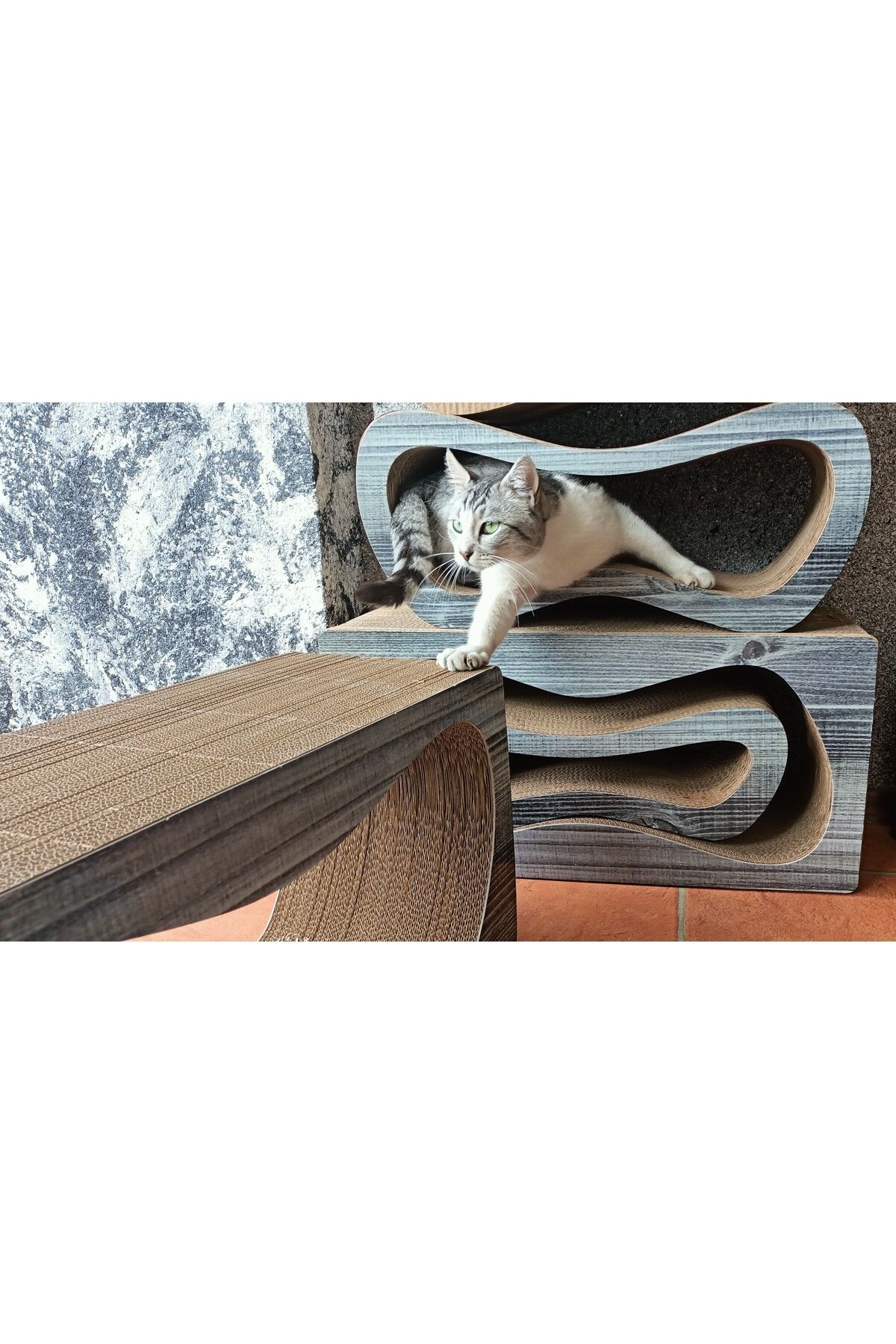 Lazy Paws-أريكة خدش للقطط – خدش للقطط من الورق المقوى – خدش أفقي – كبير (59X24X26 سم) – أنثراسيت 5