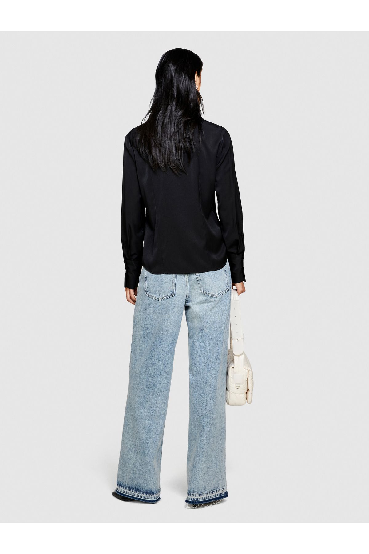 Sisley-Black Satin - Women's Shirt with Viscose Mix 4