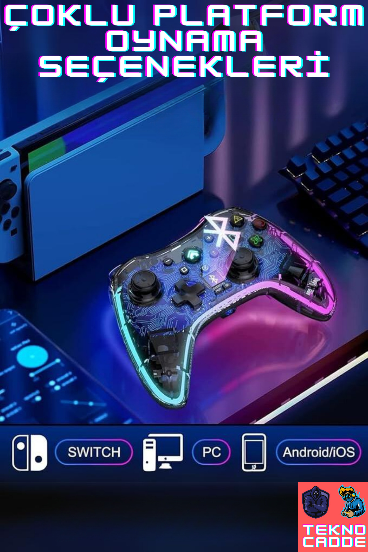 IOS/Android/Switch/Ps4/Ps3/PC/TV TURBO-MAKRO TUŞ TELEFON TUTUCULU RGB IŞIKLI Joystick 3