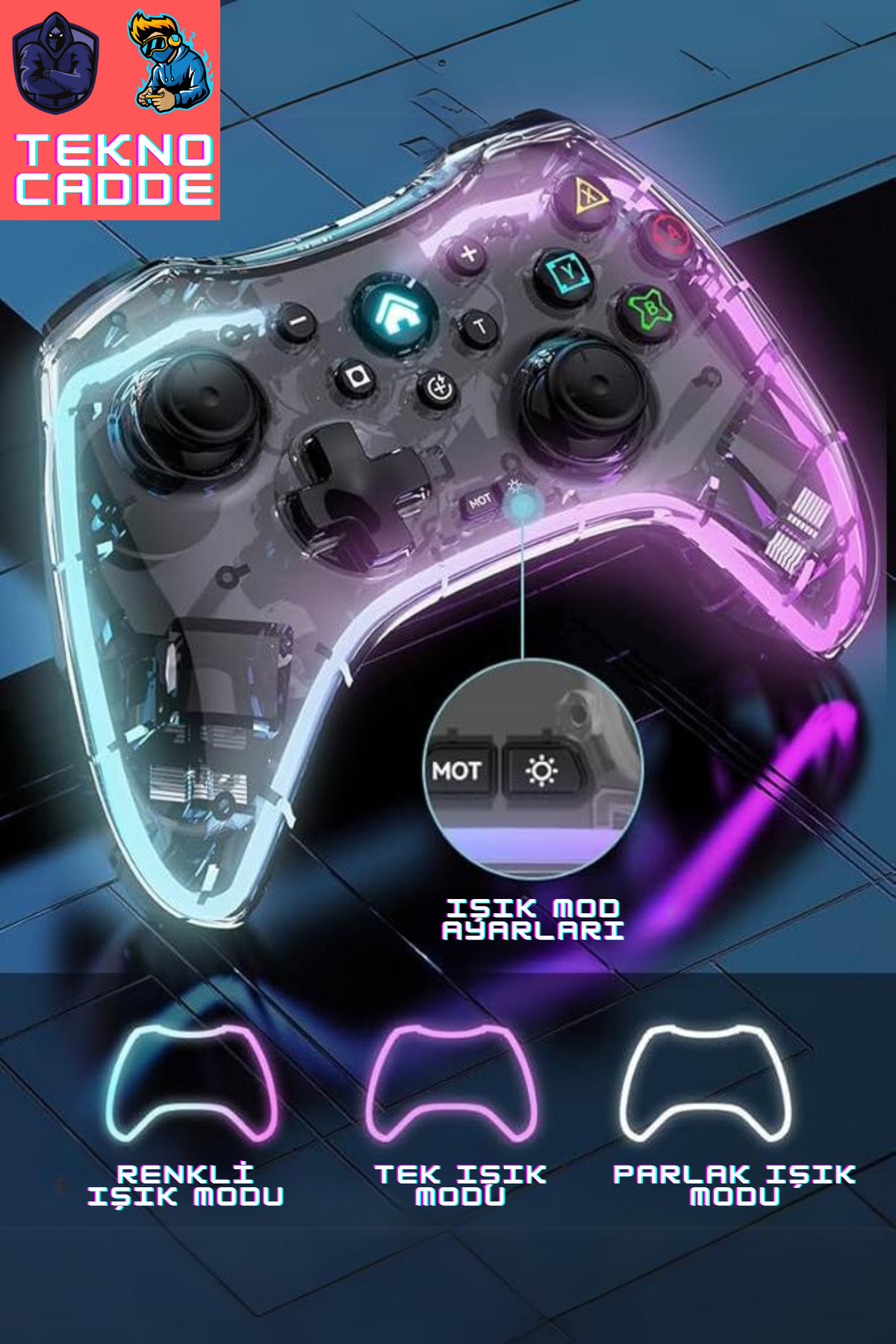 IOS/Android/Switch/Ps4/Ps3/PC/TV TURBO-MAKRO TUŞ TELEFON TUTUCULU RGB IŞIKLI Joystick 4