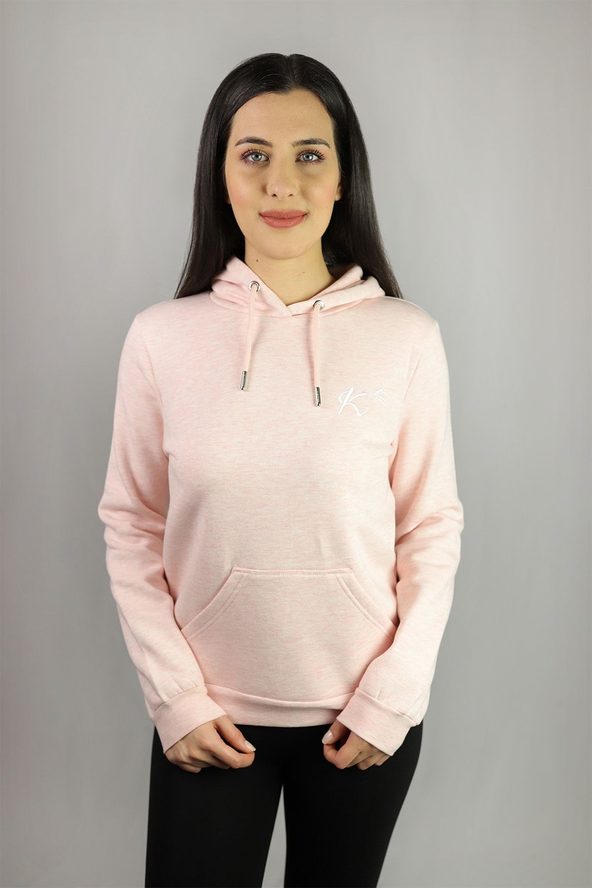 Powder Pink Melange Embroidered Logo Detailed Hooded Sweatshirt