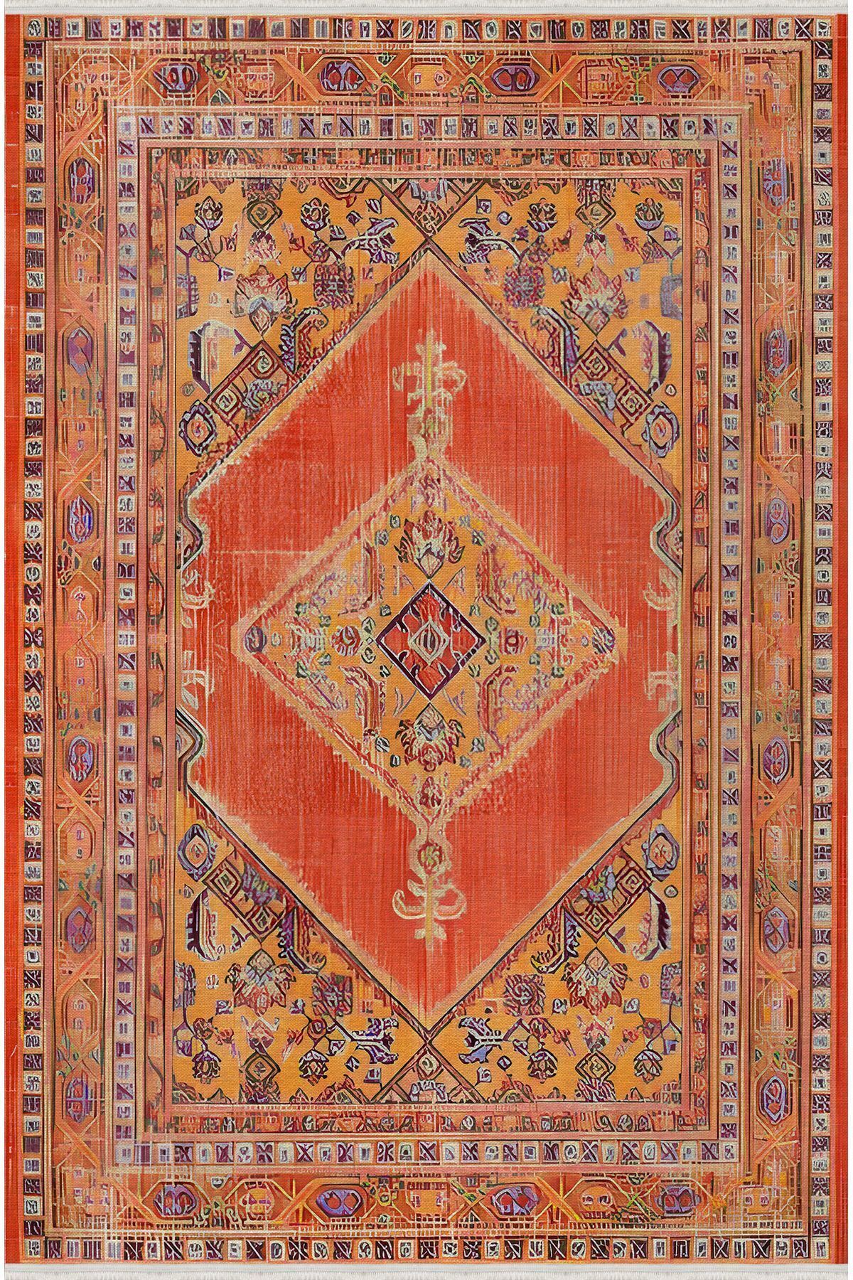 mars halı turuncu Tonlarında dekoratif Kilim Salon Halısı Saçaklı Yıkanabilen Halı