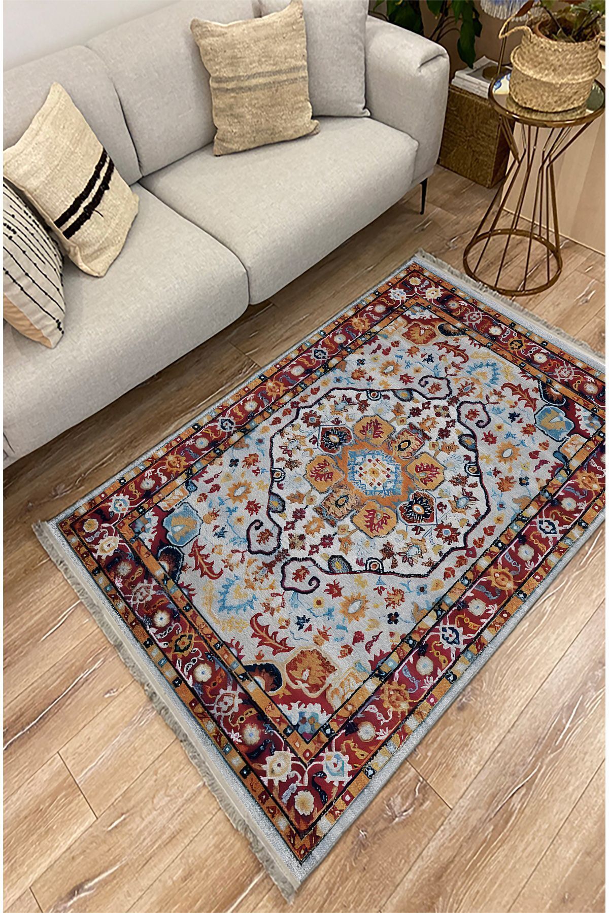 mars halı GRİ tonlarında klasık dekoratif Kilim Salon Halısı Saçaklı Yıkanabilen Halı