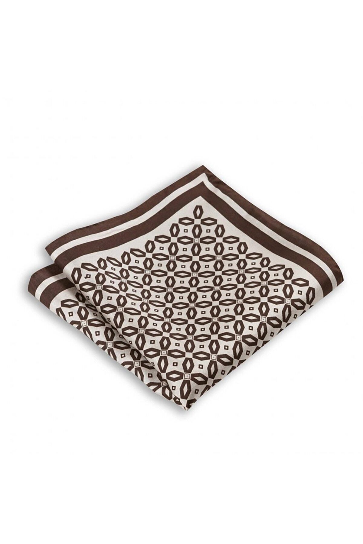  پوشت جیبی ابریشمی طرح‌دار قهوه‌ای، ابعاد ۳۳x۳۳ سانتی‌متر