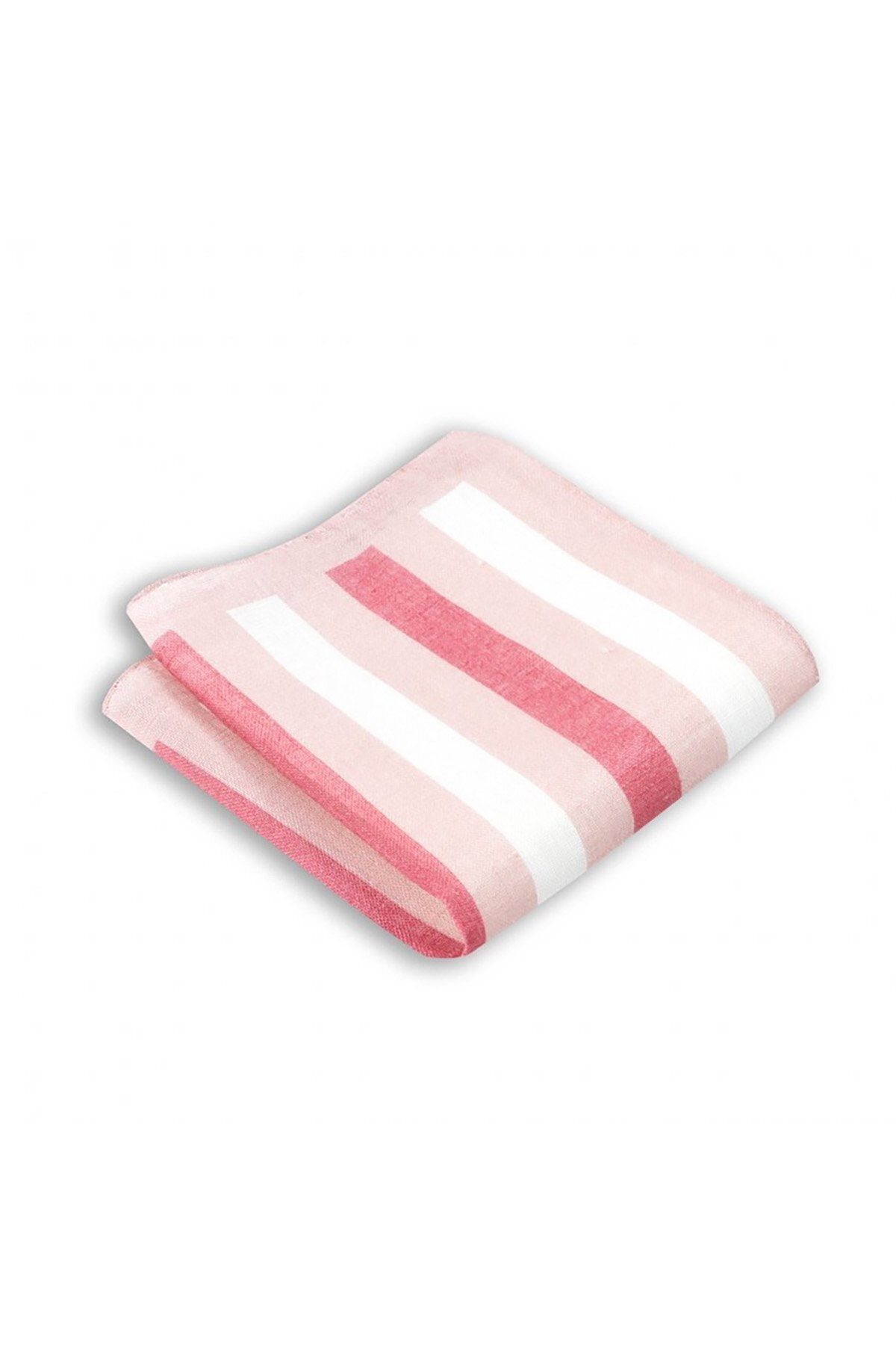  پوشت جیبی کتانی رنگی صورتی راه راه پهن، ابعاد ۳۳x۳۳ سانتی‌متر