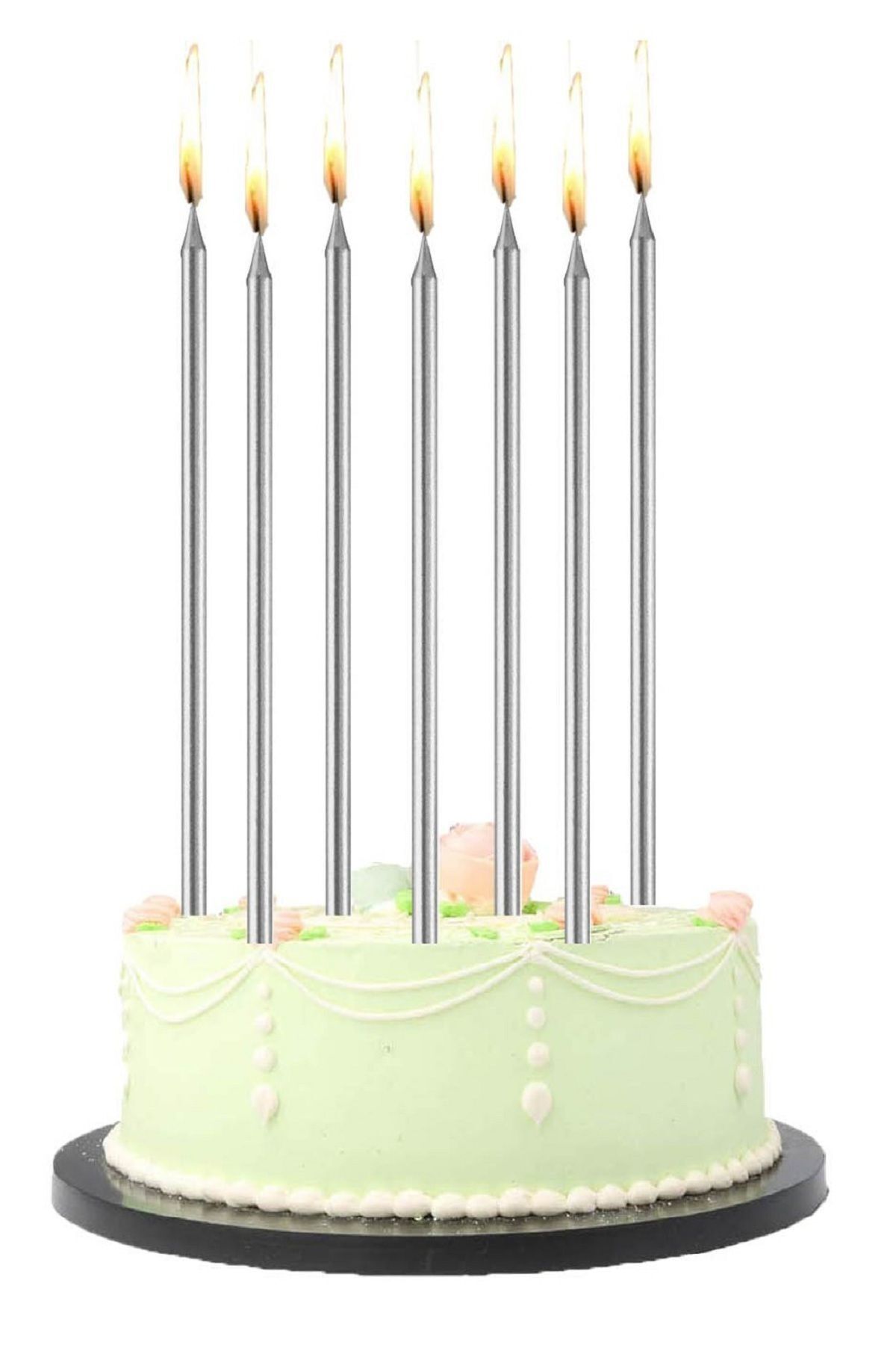 LİZYA BABY Uzun Gümüş Pasta Mumu 15 Cm 1 Paket 6 Adet