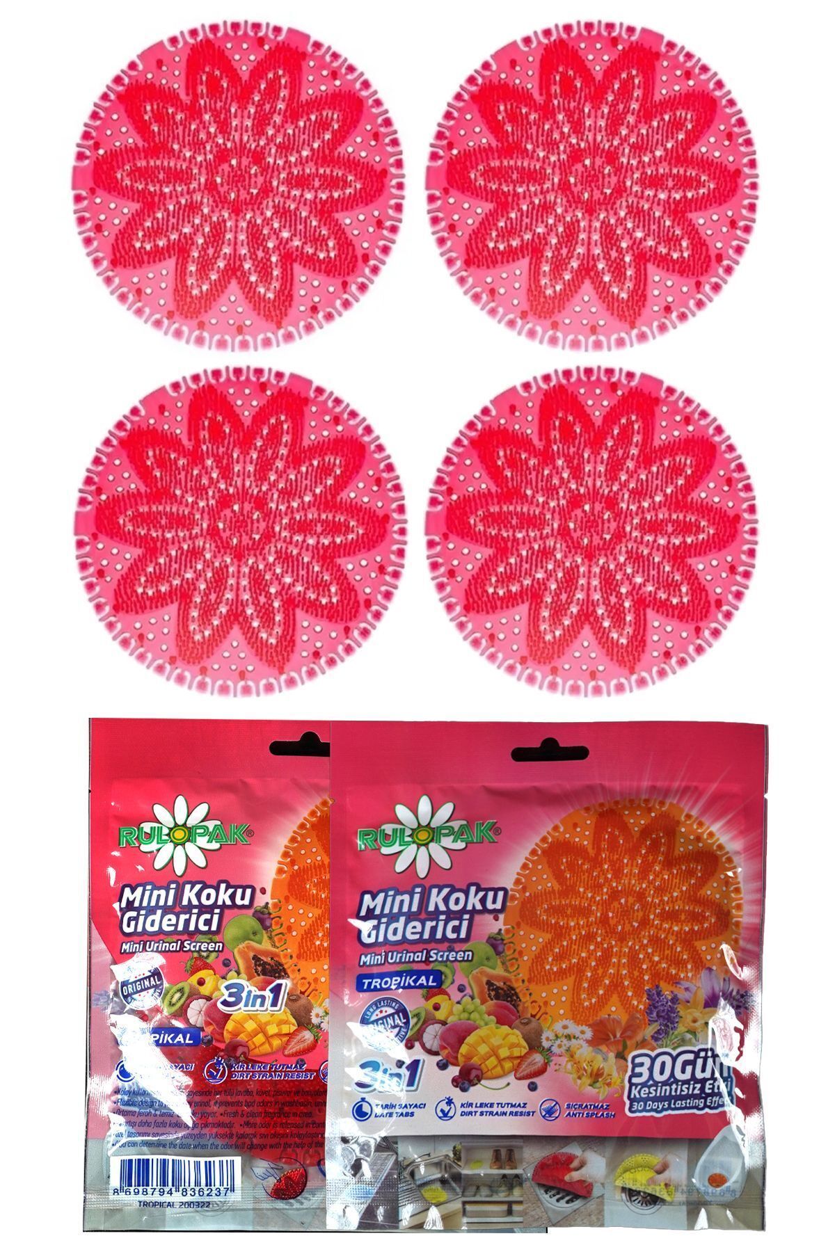 Rulopak Mini Lavabo Pisuvar Süzgeci Koku Giderici (Tropical) 4'Lü Paket