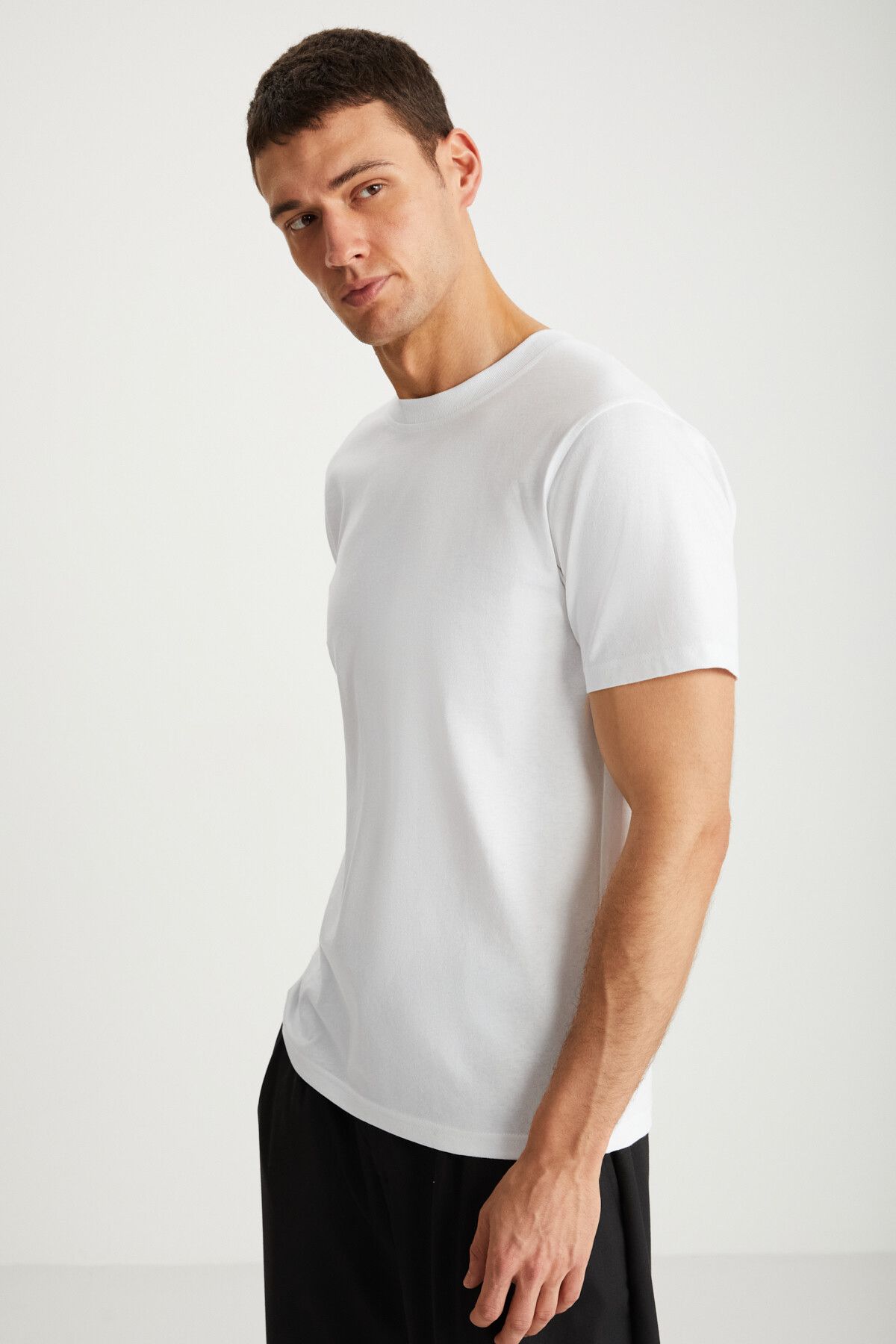 MICHEL Erkek Bisiklet Yaka %100 Pamuk Beyaz T-Shirt