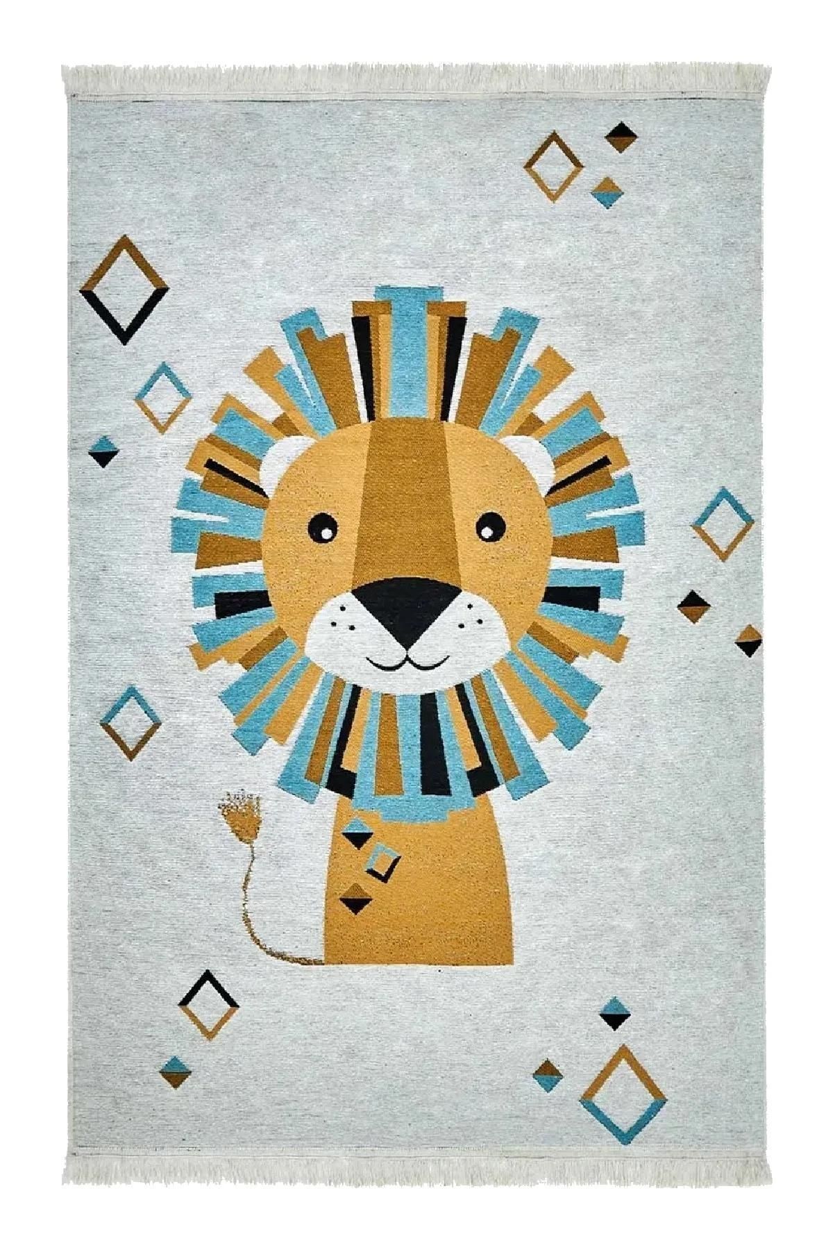 Lion Patterned Modern Decorative Children's Room Rug