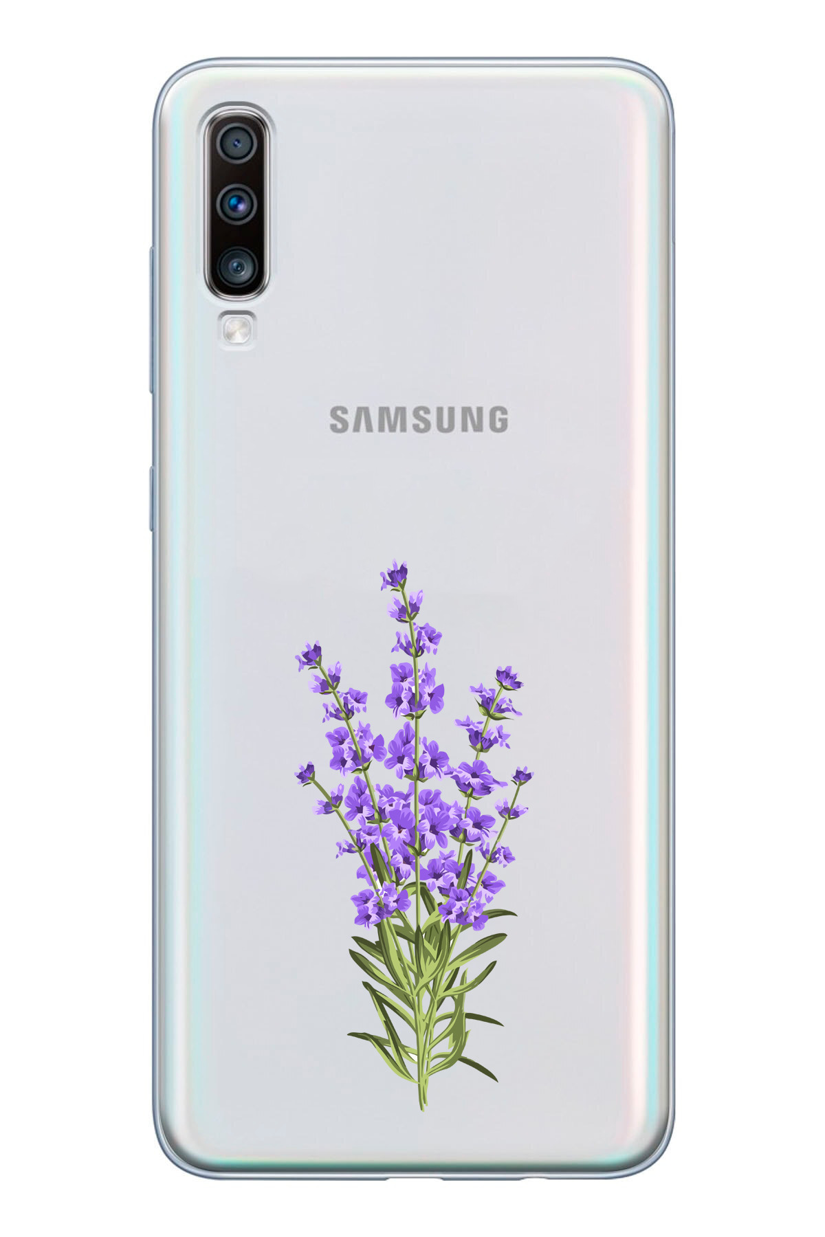 Printed Transparent Phone Case with Lilac Design for Samsung Galaxy A20S