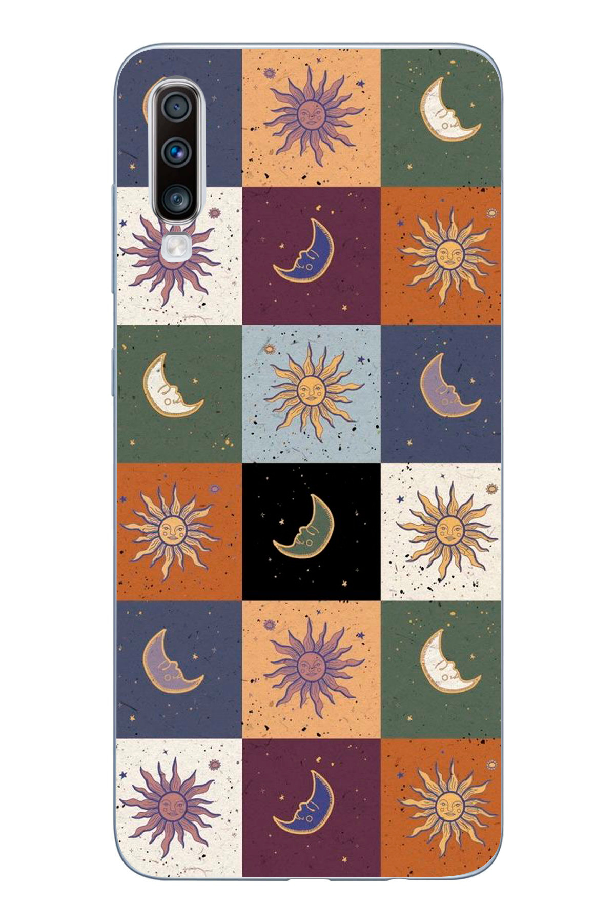 Samsung Galaxy A20S Compatible Colorful Moon and Sun Design Printed Transparent Phone Case