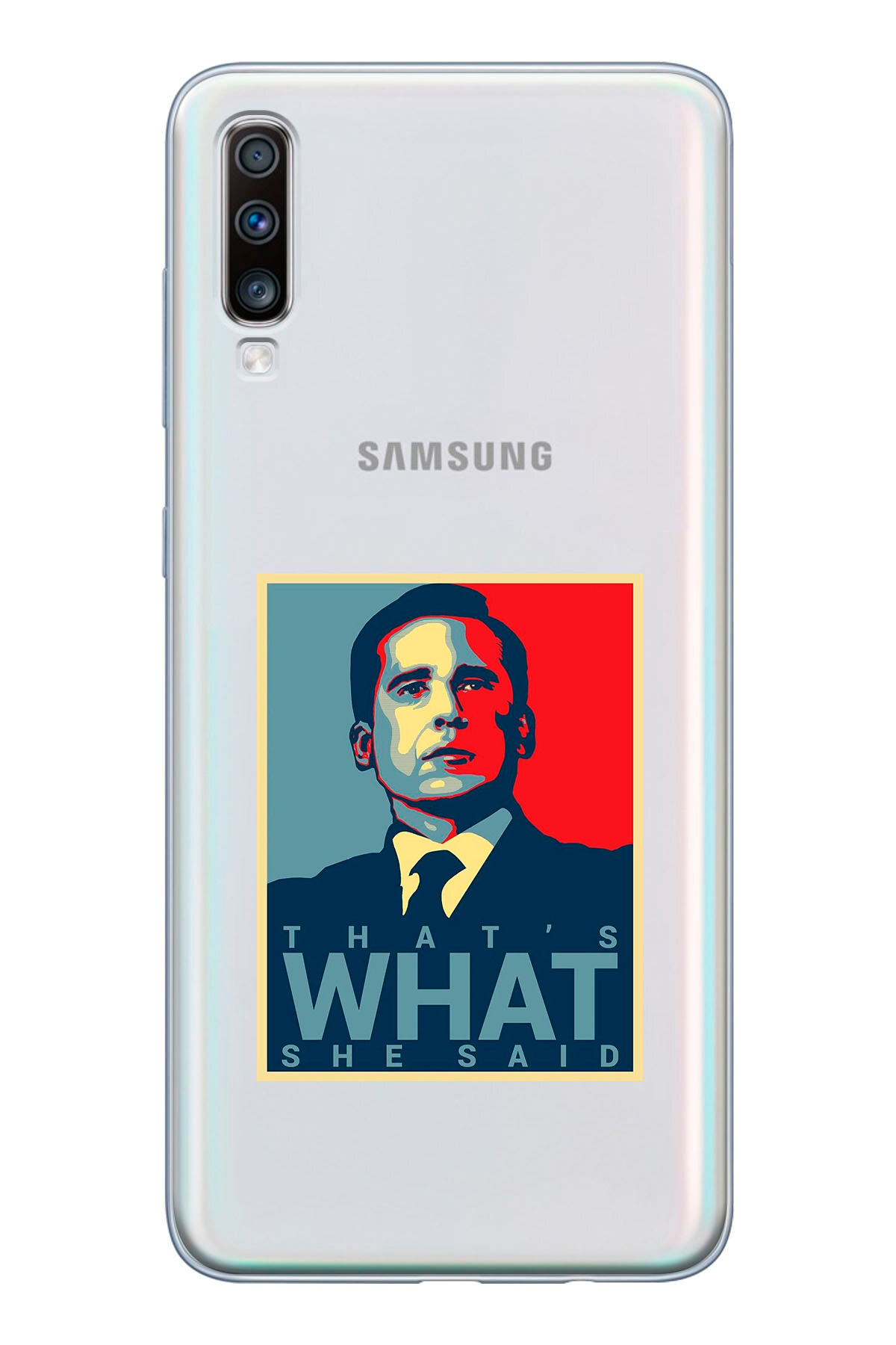 Printed Transparent Phone Case with Michael Scott Design for Samsung Galaxy A20S