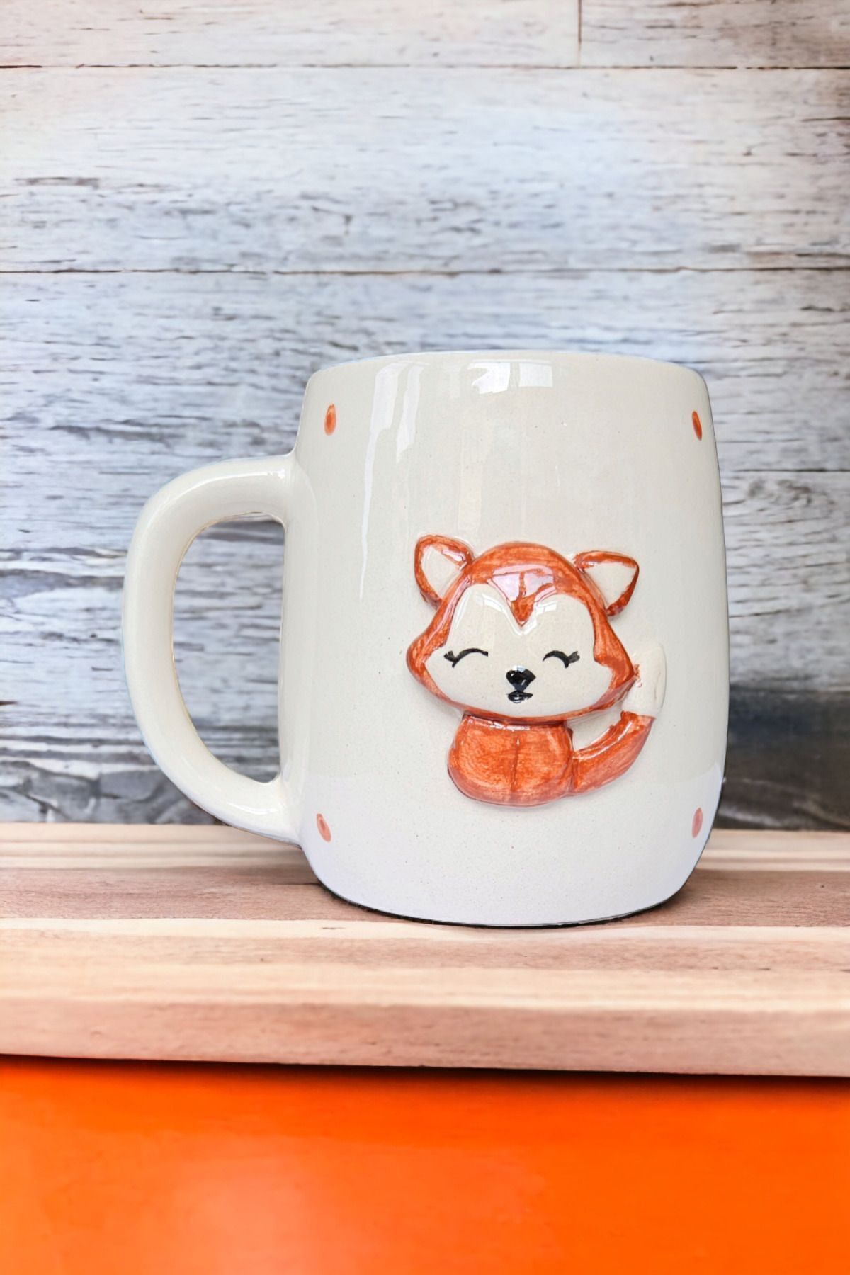 Loomart-Ceramic Embossed Fox Cup - Handmade with 3D Figures, 400 ml Mug 6