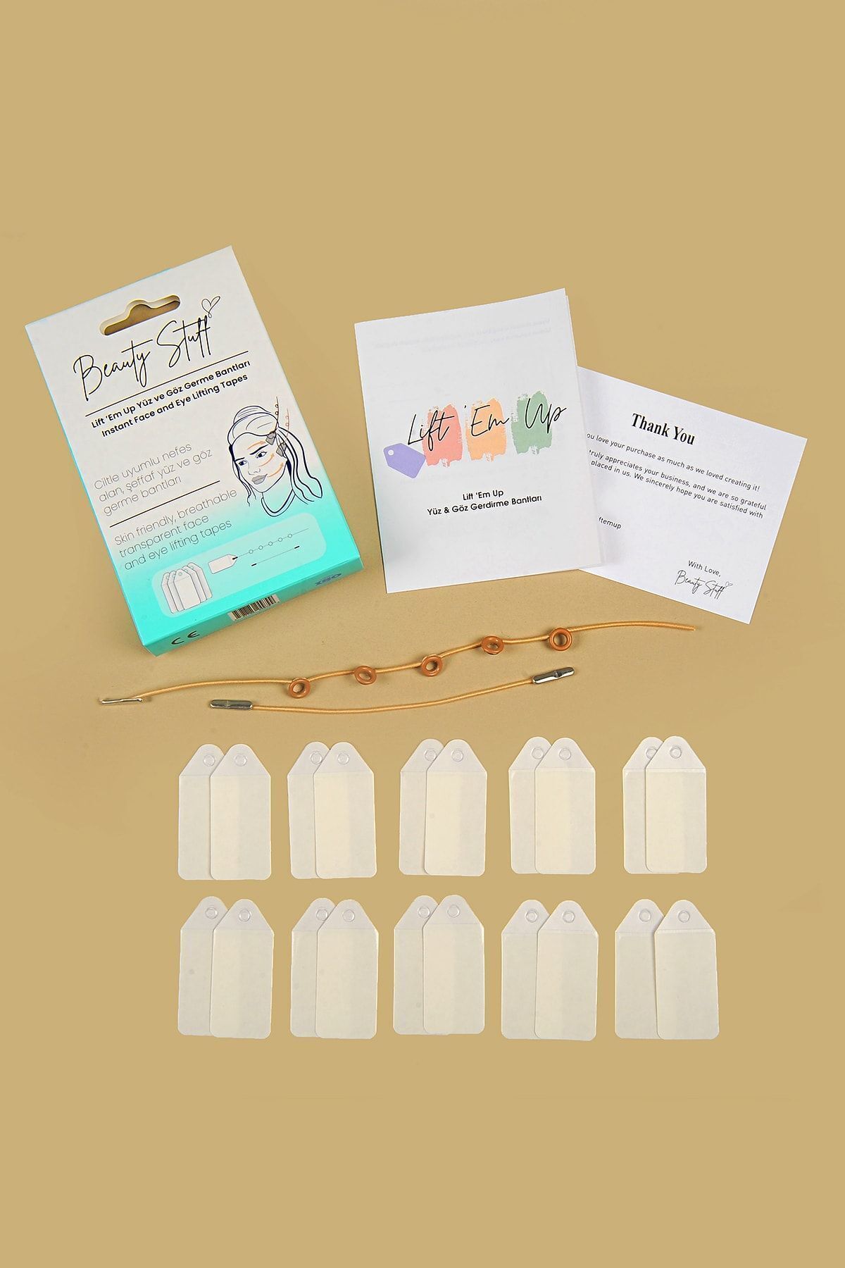 BEJ LASTIKLI Lift Em Up Yüz & Göz Germe Bantları (20li paket) (Made in USA)