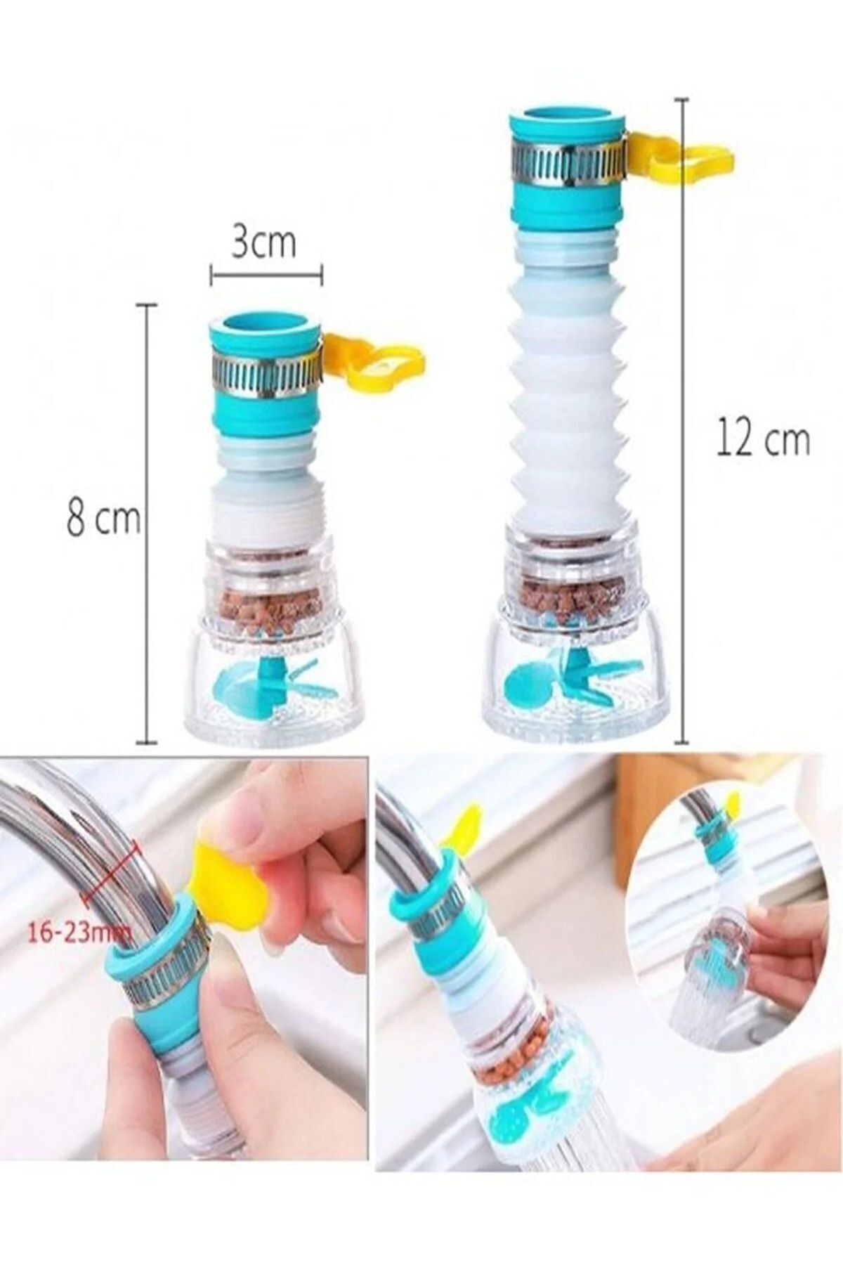 Filkete-3 Pieces Rotating Head with Propeller and Stone Faucet Head 5