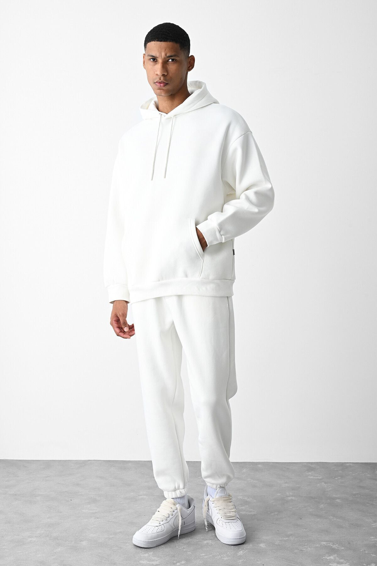 MEN'S OVERSİZE WHITE 3-THREAD THICK TRACKSUIT