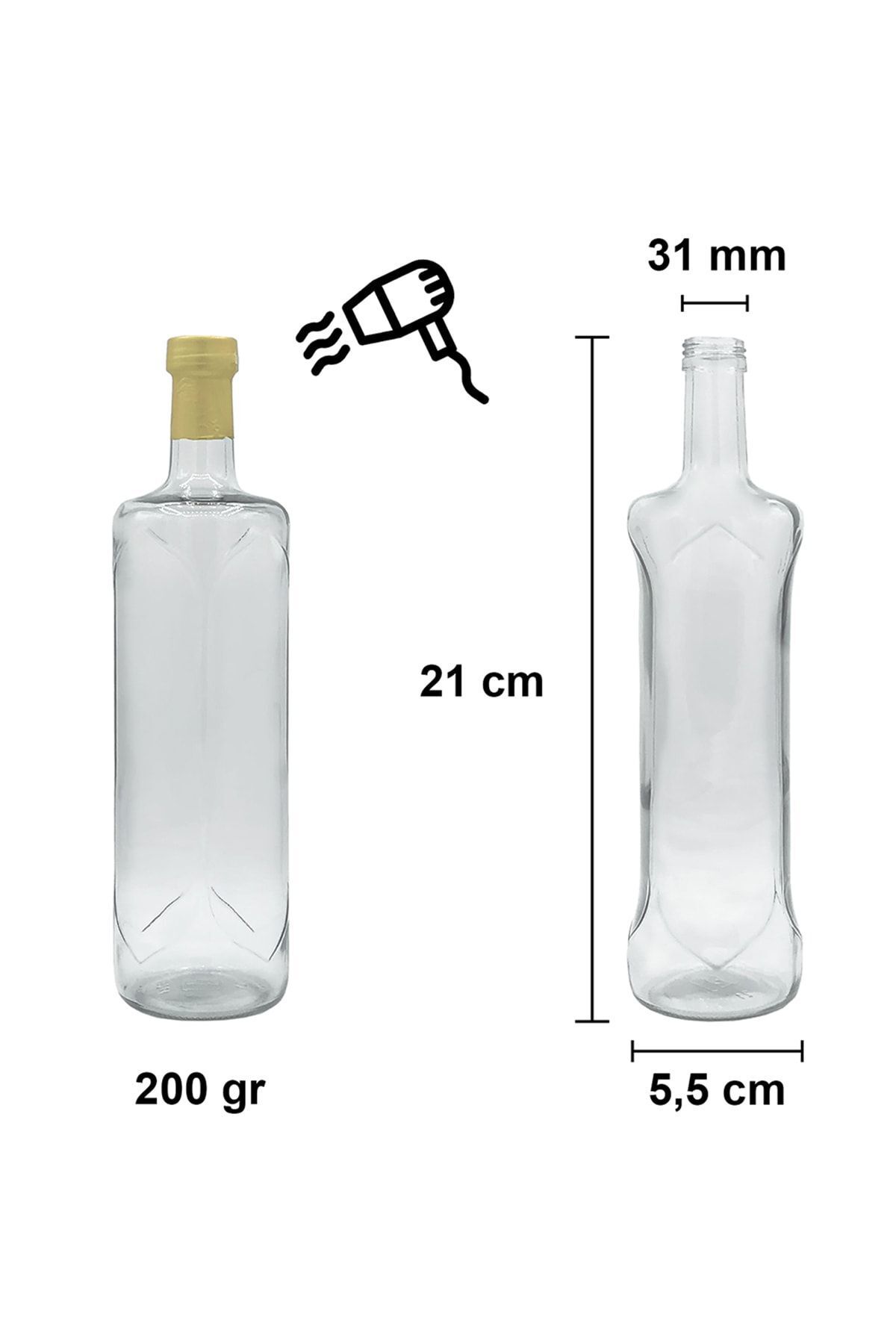 Afracam-250 ml Transparent Pyramid - Curved Empty Glass Bottle with Lock, Lid and Hood 6 Pieces 2