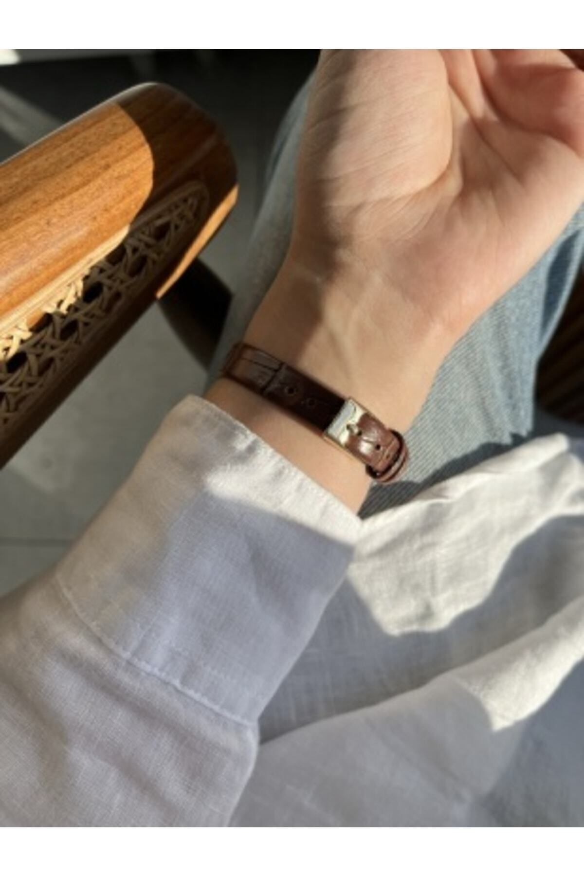 QUARTZ  Özel Seri Oval Model Koyu Kahve Renk Kordon Minimal Vintage Kadın Kol Saati - Görsel 2