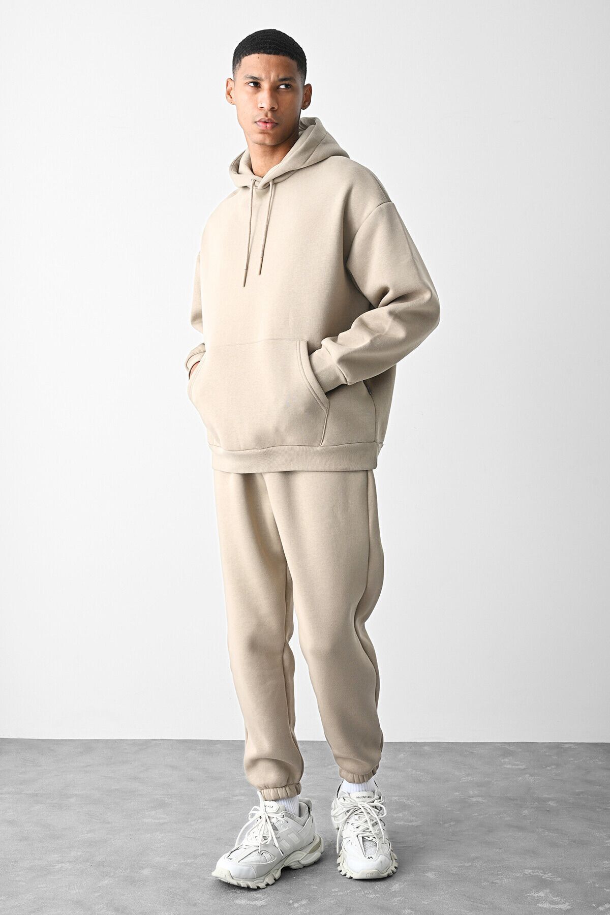 MEN'S OVERSİZE BEIGE 3-THREAD THICK TRACKSUIT
