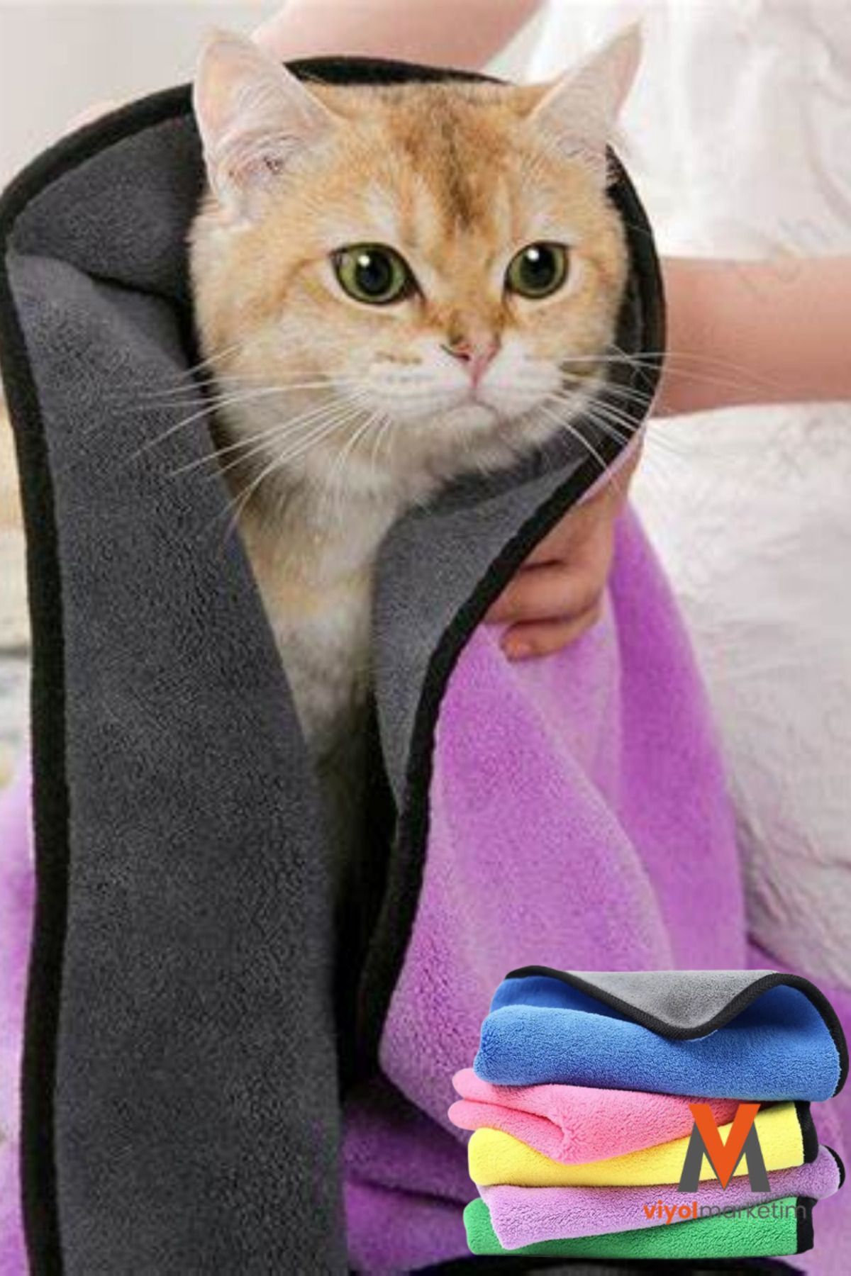 viyolmarketim (1 Adet ) 🔹 Mikrofiber Kedi Köpek Kurulama Havlusu – 30x60 Cm | Renkli | Yumuşak Ve Emici Pet Havlu