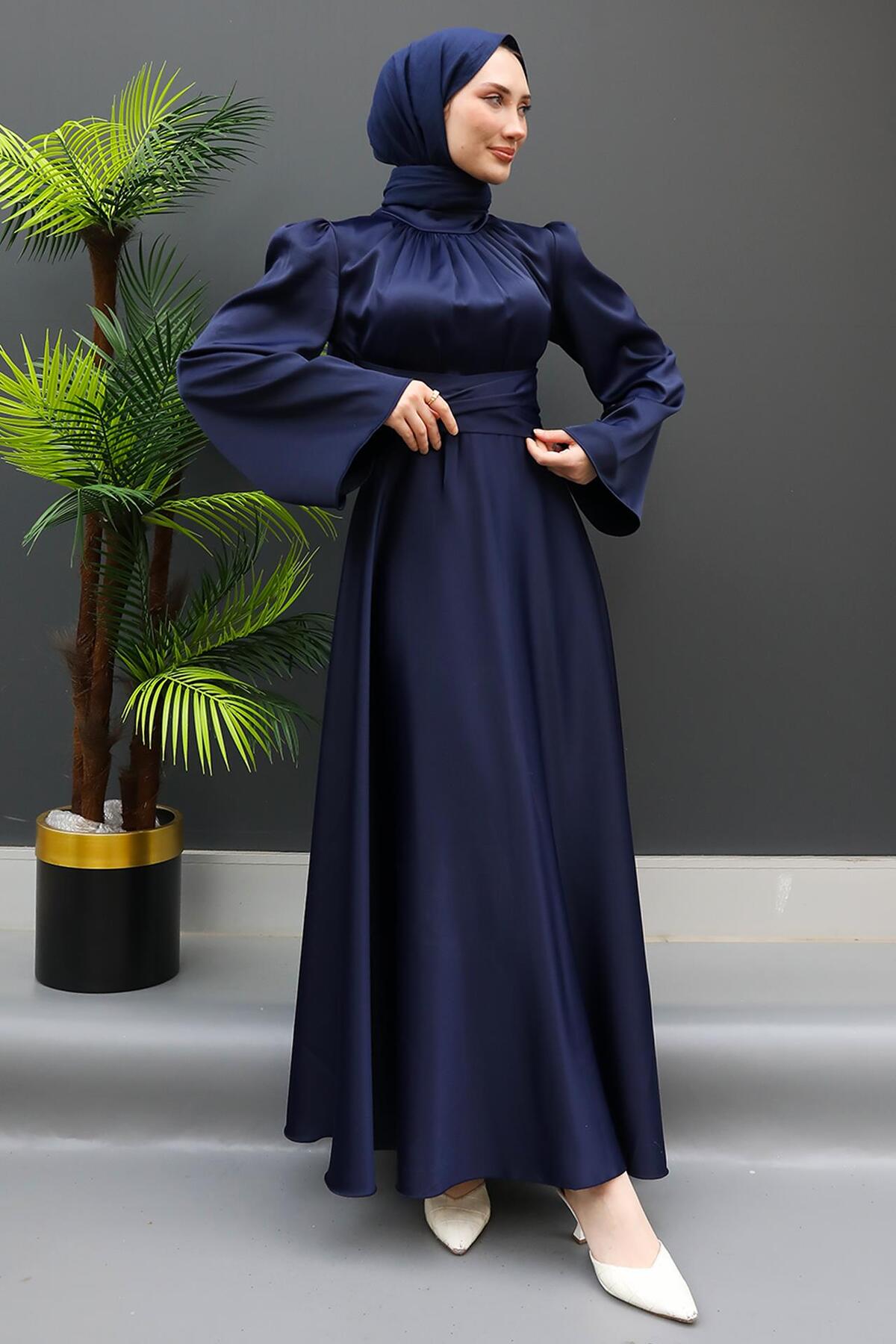 Nazli Modest Dress Navy Blue