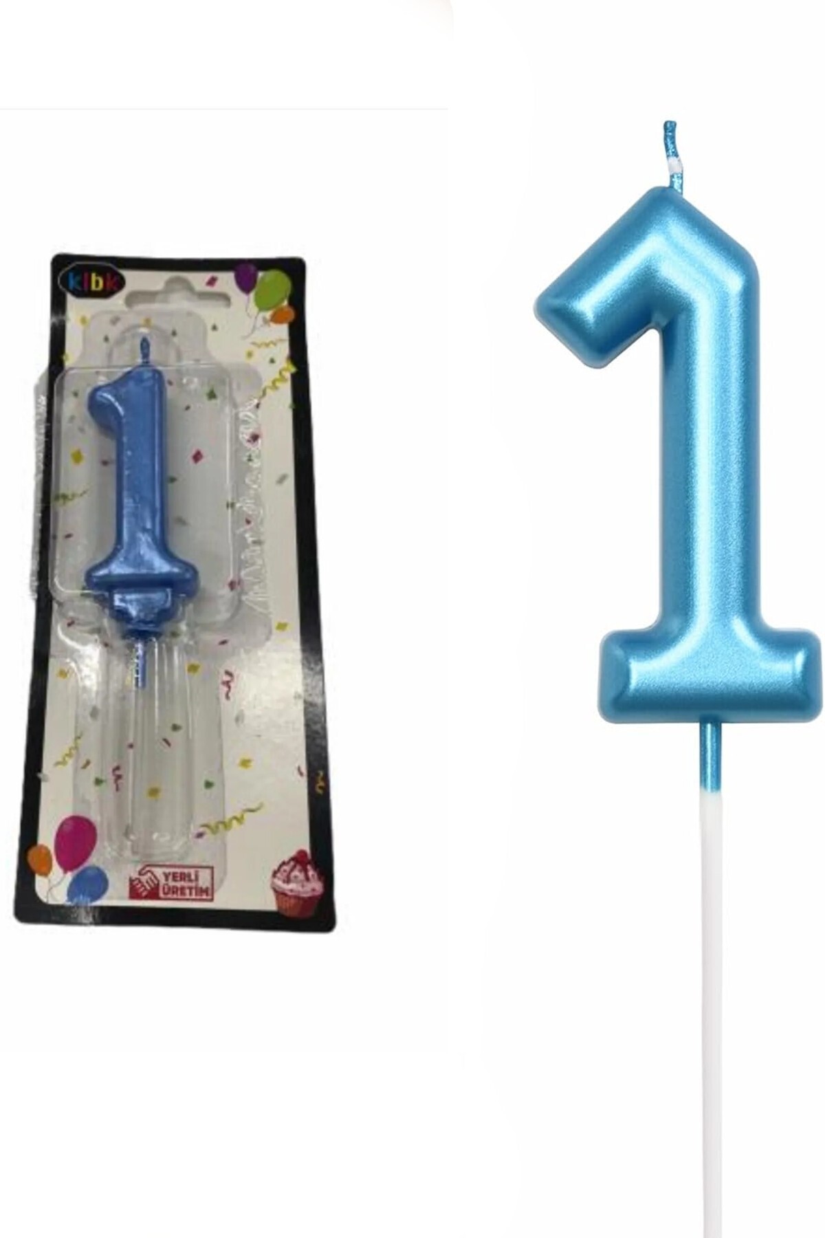 Genel Markalar 1 YAŞ PARLAK AÇIK MAVİ ŞIK MUM 12 CM