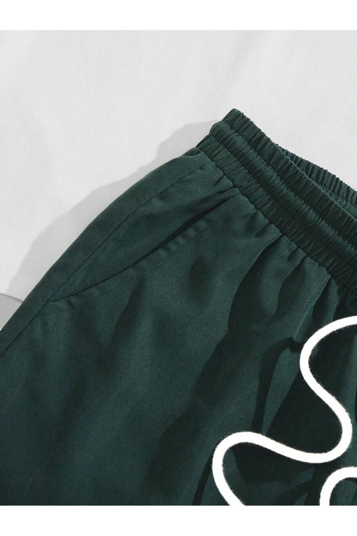 PERISENSE-Set de 2 pantaloni scurți cu imprimeu Traveler Set de tricou alb verde 4