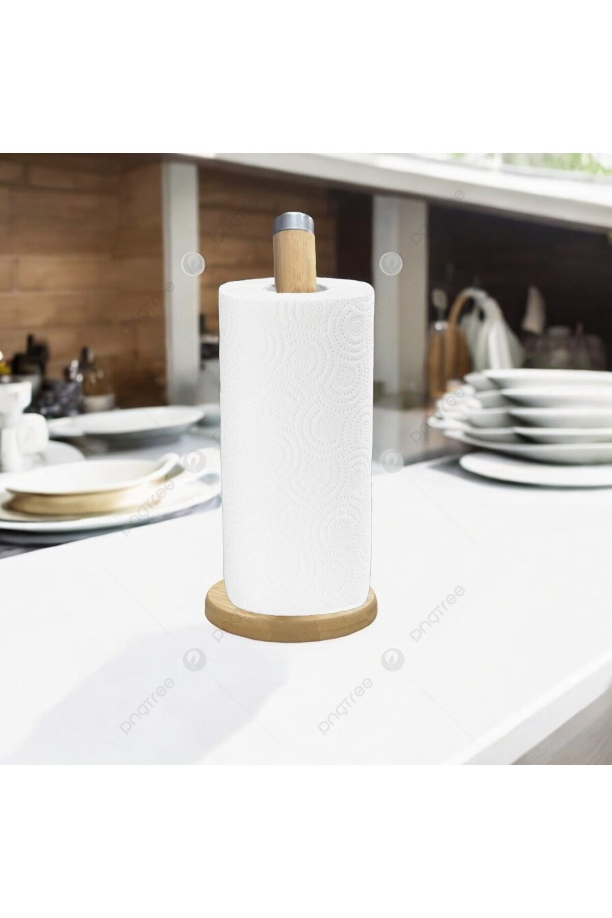 tg tek-iş global-Bamboo Table Top Stylish Paper Towel Holder - Modern Design 3