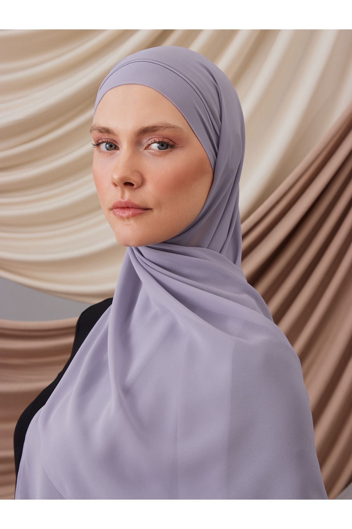 Luxury Chiffon Shawl | Self-Bonnet | Color: French Grey | Size: 170x65cm | Hijab