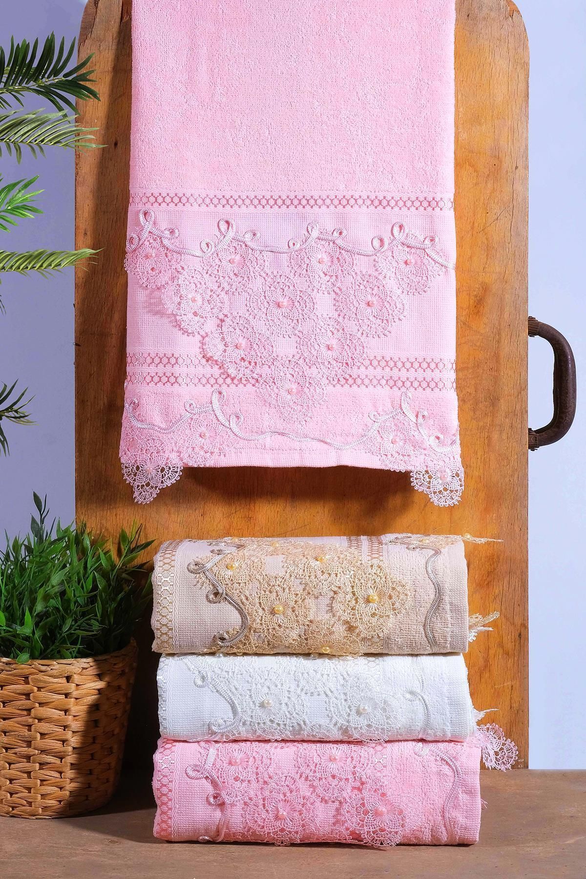 Comfort Home Set De 3 Prosoape Pentru Mâini Și Față Brodate Cu Ac | Prosop Pentru Cap | 50x90 Cm | 100% Bumbac - One Size
