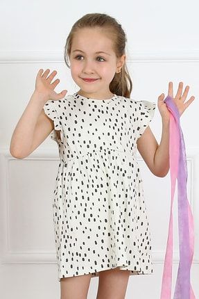 Kız Çocuk Kol Detaylı Puantiyeli Elbise TC-1023PUANTİYE