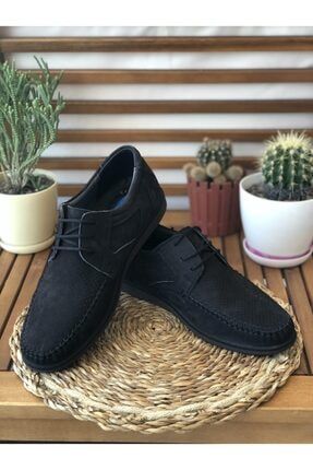 Günlük Hakiki Deri Nubuk Yetişkin Siyah El Yapımı Erkek Ayakkabı GRA-005
