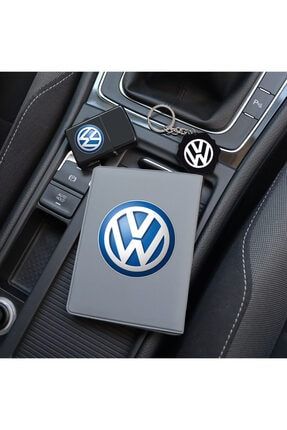 Özel Tasarım Volkswagen Logolu Gri Ruhsat Kılıfı, Çakmak Ve Anahtarlık RUHZİPANAH-VOLKSWAGENG