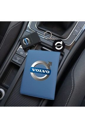 Özel Tasarım Volvo Logolu Lacivert Ruhsat Kılıfı, Çakmak Ve Anahtarlık RUHZİPANAH-VOLVOLA