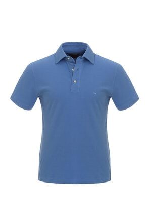 Düz Renkli Gömlek Yakalı Mavi Polo T-shirt LWDGYBY000014