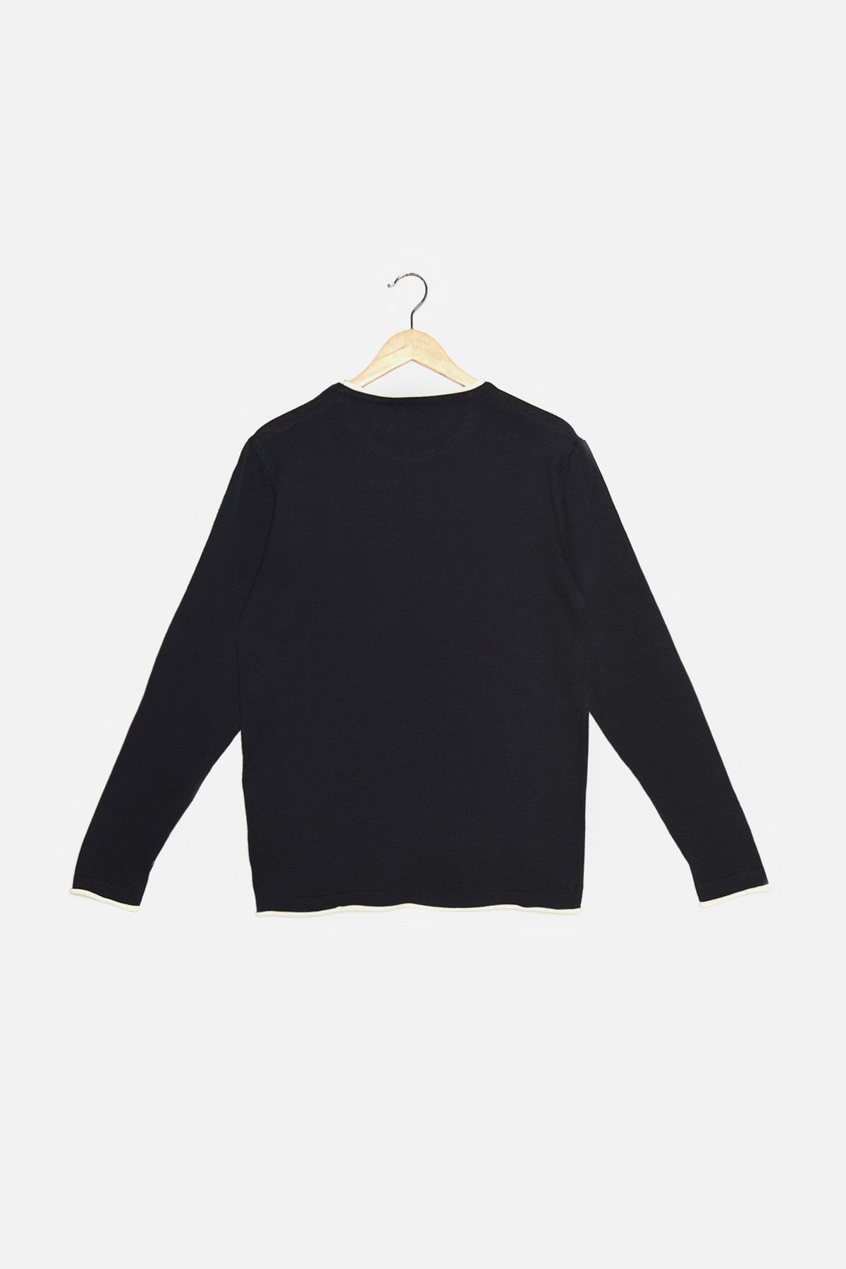 Trendyol Collection-Granatowy męski sweter Slim Fit Slim Fit z kontrastowym kołnierzykiem Tmnaw21Kz2499 12