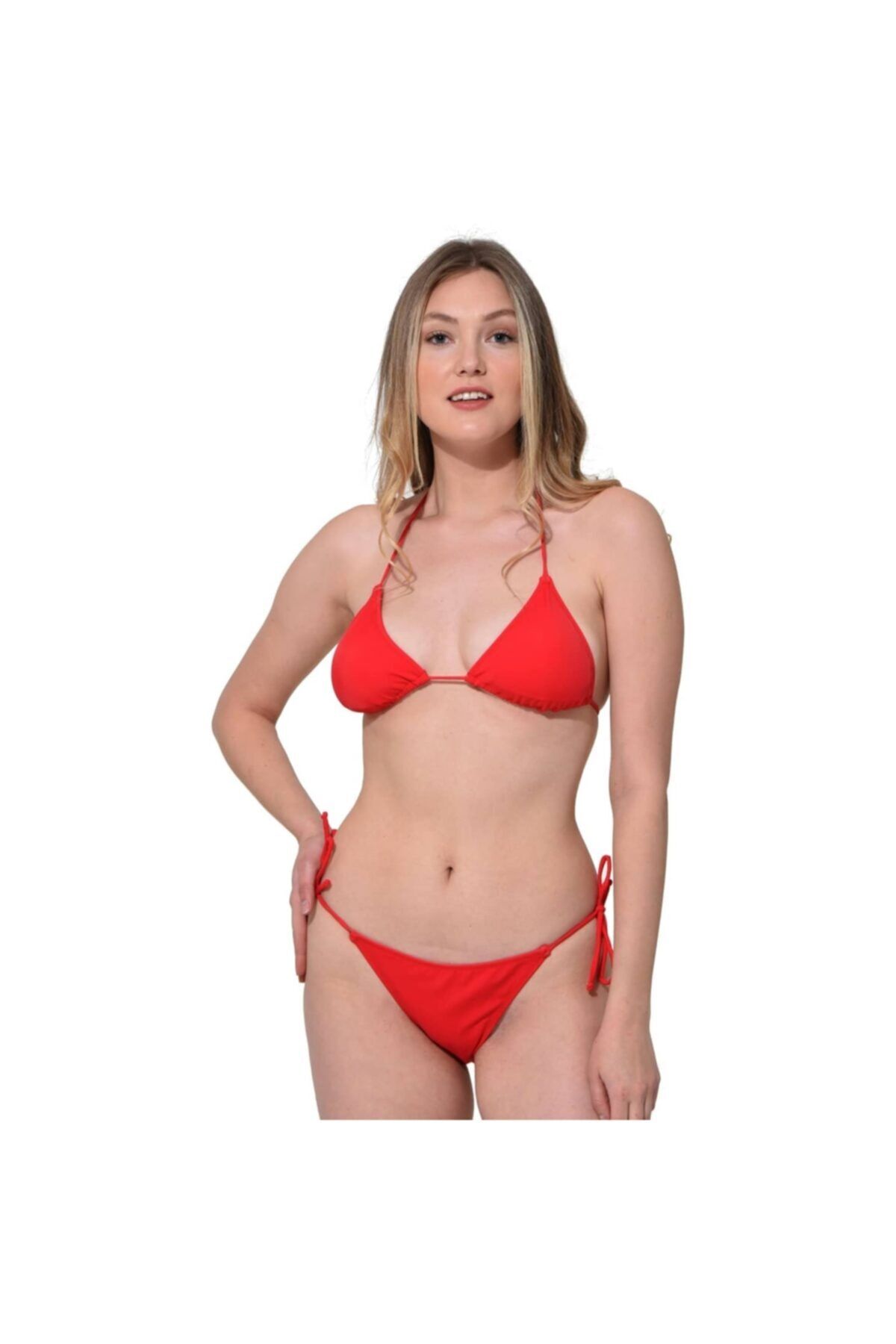 Argisa-Plain String Tied Triangle Bikini 5026 Red 3