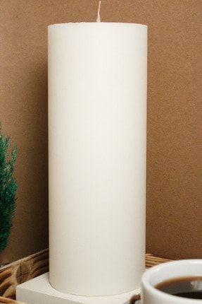 Büyük Beyaz Silindir Mum Vanilya Kokulu 25cm SRSKM-TR