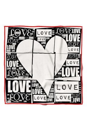 Kadın Love Desenli Bandana 50x50 Siyah Beyaz Dg0135-22 bnhylg631