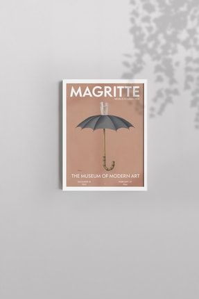 Rene Magritte Hegel's Holiday 1958 Beyaz Çerçeveli Vintage Poster Umbrella And A Glass Of Insight ÇM-P00025
