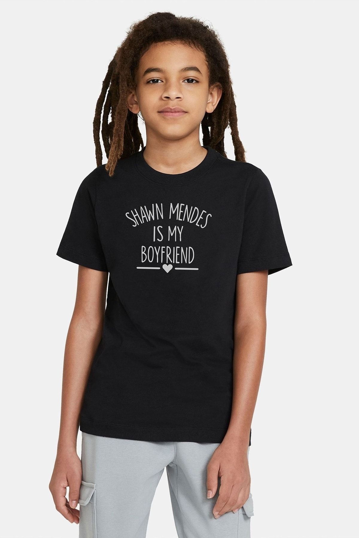 QIVI Unisex Kids Black Shawn Mendes Is My Boyfriend Printed T