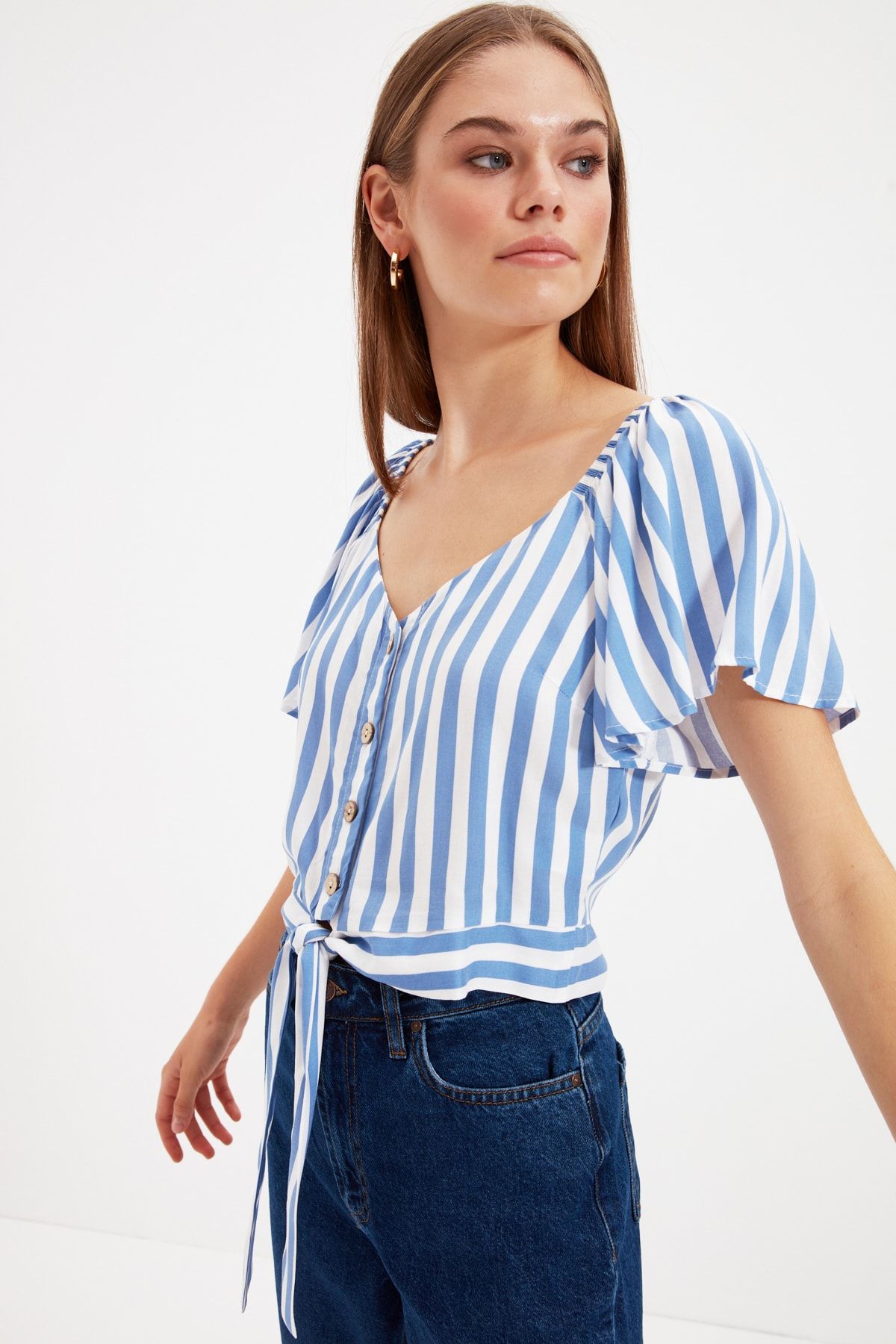 Koton Bluse Blau Regular Fit Fast ausverkauft