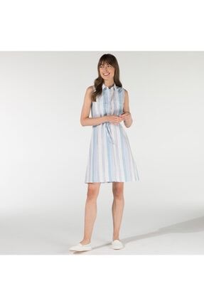 Kadın Mavi Kolsuz Çizgili Klasik Fit Elbise 15D620T