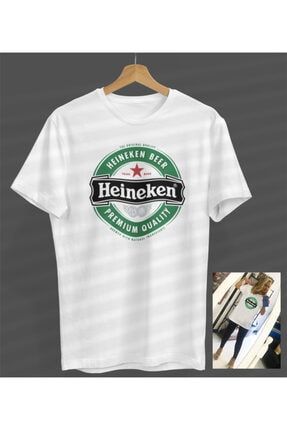 Unisex Kadın-erkek Heineken Baskılı Beyaz Yuvarlak Yaka T-shirt S23358045250BEYAZNVM