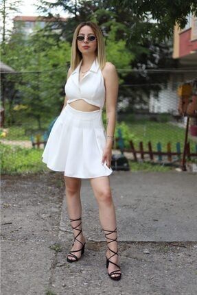 Kadın Mini Beyaz Elbise Meyy752